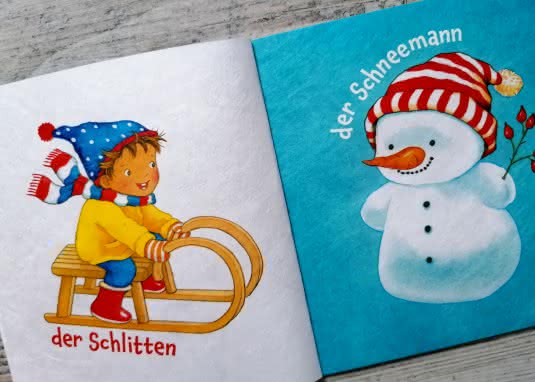 Baby Pixi Meine schönste Winterzeit Innenseite Schlitten Schneemann